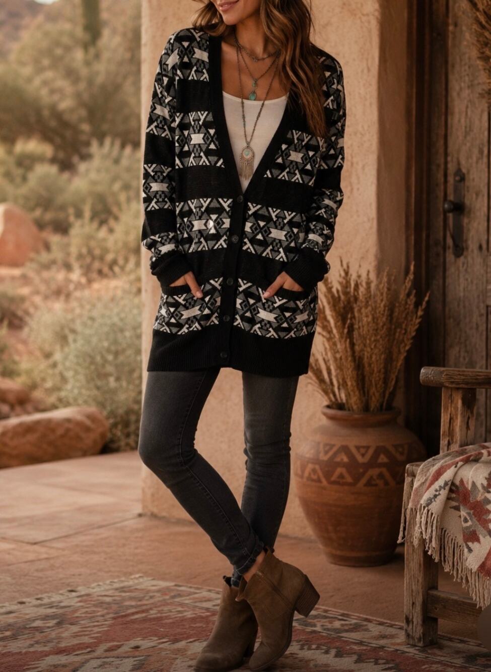 Vintage Mossimo cardigan tunic sweater knit western southwest Y2K Aztec boho S